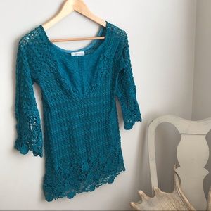Umgee Knitted Intricate Crochet Lace Top